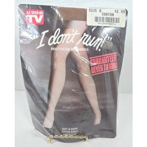 I Don't Run Pantyhose Suntan SZ B Soft Sheer Sandalfoot Guaranteed Never to Run